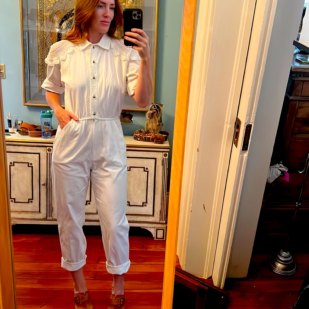 Vintage 80s Pantsuit With Crochet Shoulders- 100% Cotton And Stunning!!!